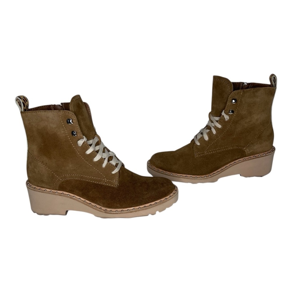 New Dolce Vita Brown Suede Side Zip Lug Boots with Cheetah Print-Women’s 9.5